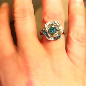 Sapphire and Diamond Silver Ring Size 7